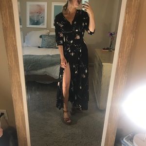 Black Floral Button-down Maxi Dress
